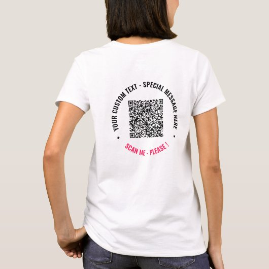 Uw QR-code en aangepaste tekst T-shirt Sjabloon (Achterkant)