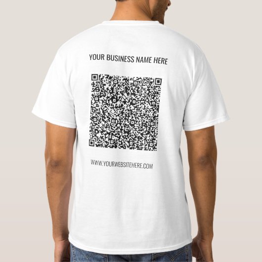 Uw QR Code en Custom Text Business T-Shirt (Achterkant)