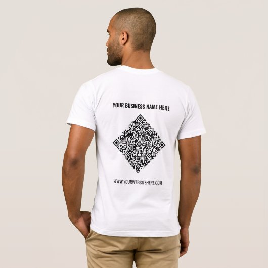 Uw QR Code en Custom Text Business T-Shirt (Achterkant volledig)