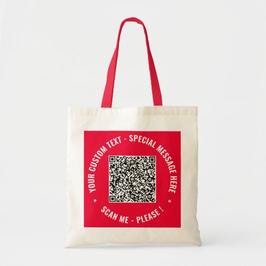 Uw QR-code en tas met eigen tekst Voorbeeld (Voorkant)