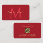 Uw QR Code Gold Text Name Script Ruby Red Visitekaartje (Voorkant / Achterkant)