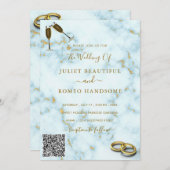 Uw QR Code Goud Wit Marmer Bruiloft Uitnodiging (Voorkant / Achterkant)