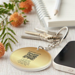 Uw QR-code Logo Gold dubbelzijdige cirkel Sleutelhanger