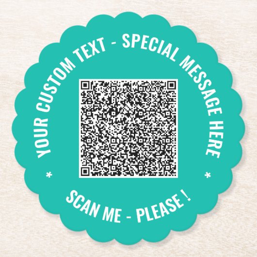 Uw QR-code papieren onderzetters Aangepaste tekst  (Voorkant)