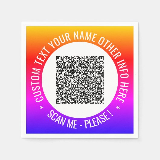 Uw QR-code servetten Voorbeeld met aangepaste teks (Voorkant)