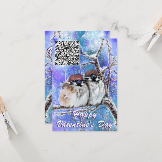 Uw QR-code wenst Bird Valentijnsdag Kaart (Voorkant / Achterkant in situ)