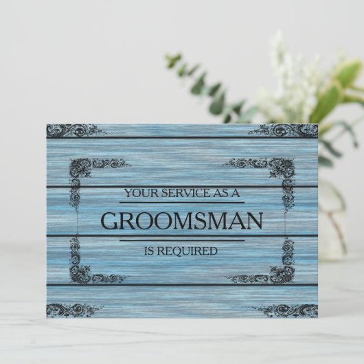 Uw service wordt aangevraagd als Groomsman Wooden  Kaart (Staand voorkant)
