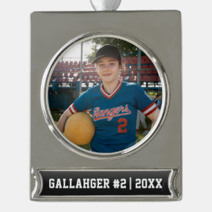 Uw sportfoto   Gepersonaliseerd Ornament Verzilverd Banner Ornament