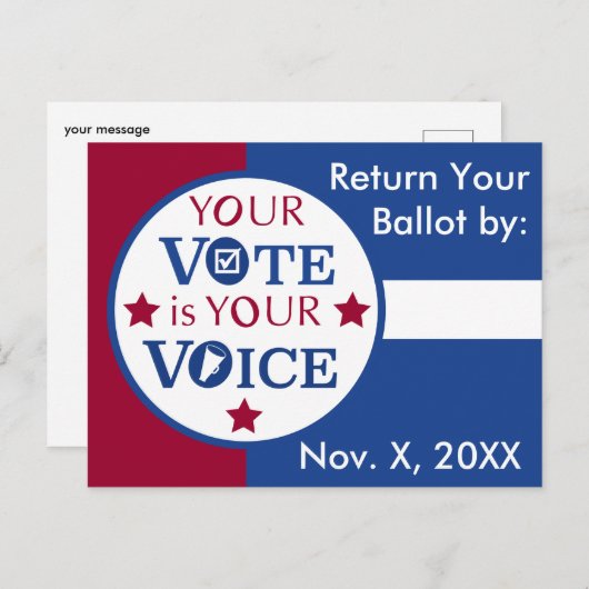 Uw stem is uw votum-mail in stemherinneringen briefkaart (Voorkant / Achterkant)