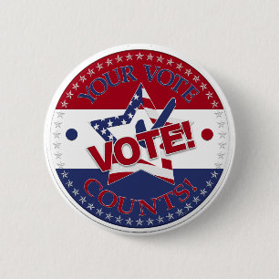 Uw stem telt uw stem! Sterrenvinkje Ronde Button 5,7 Cm