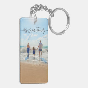 Uw Super Familie Foto Sleutelhanger Gift met Tekst