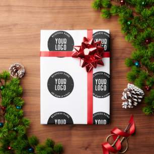Uw tekst & geüpload logo Bewerkbaar zwart & wit Cadeaupapier