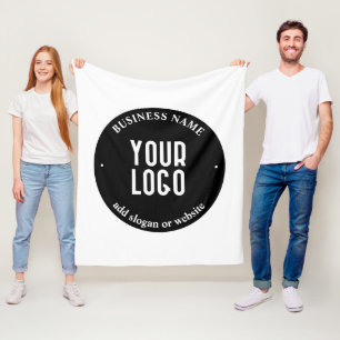 Uw tekst & geüpload logo Bewerkbaar zwart & wit Fleece Deken