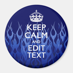 Uw tekst voor Keep Calm op blauwe racevlammen Magneet