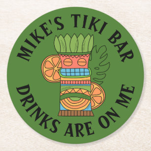 UW TIKI BAR Jouw naam Rondpapier toevoegen Onderze Ronde Kartonnen Onderzetter