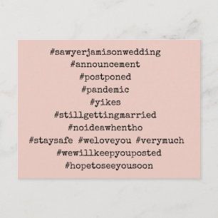 Uw Top 12 Hashtags Blush uitgesteld bruiloft Briefkaart