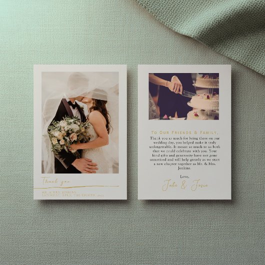 Uw trouwfoto gouden script dank u kaart