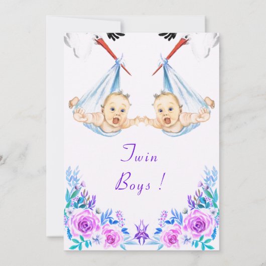 Uw Tweelingjongens Baby shower Uitnodiging (Achterkant)