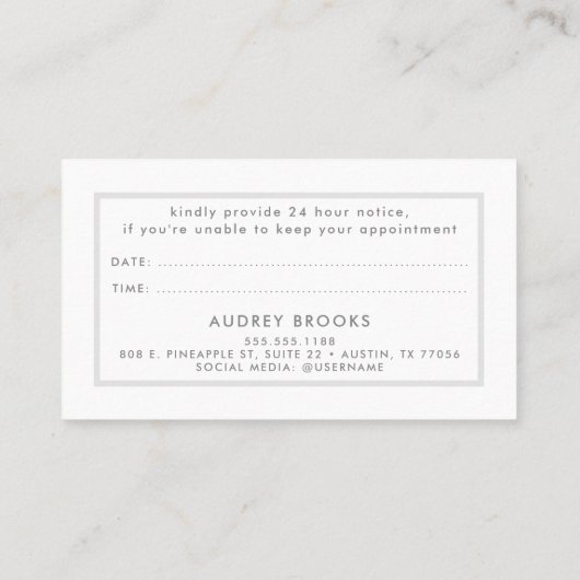 Uw volgende benoeming | Grijze Lijst | Modern Afsprakenkaartje (Achterkant)