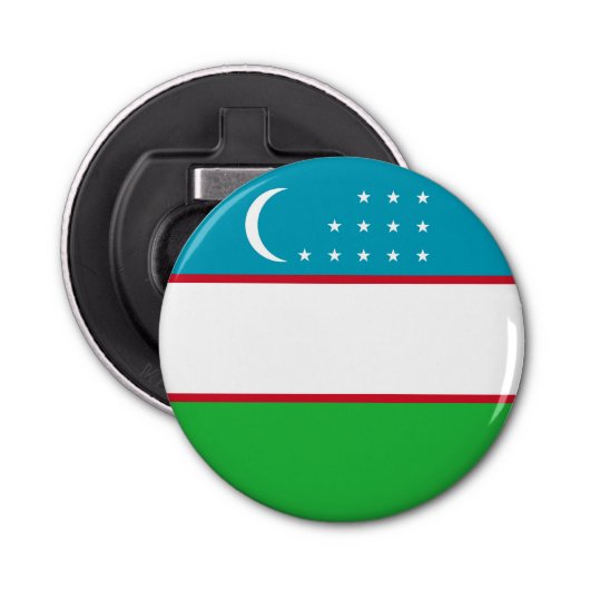 Uzbekistan vlag button flesopener (Voorkant)