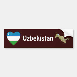 Uzbekistan Vlag Hart + Landkaart Bumpersticker
