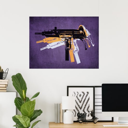 Uzi Sub Machine Pistool op Paars Poster (Thuiskantoor)