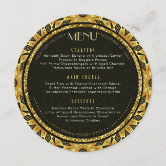 V1 Tribale Deco Gold Round Weduwemkaart Menu