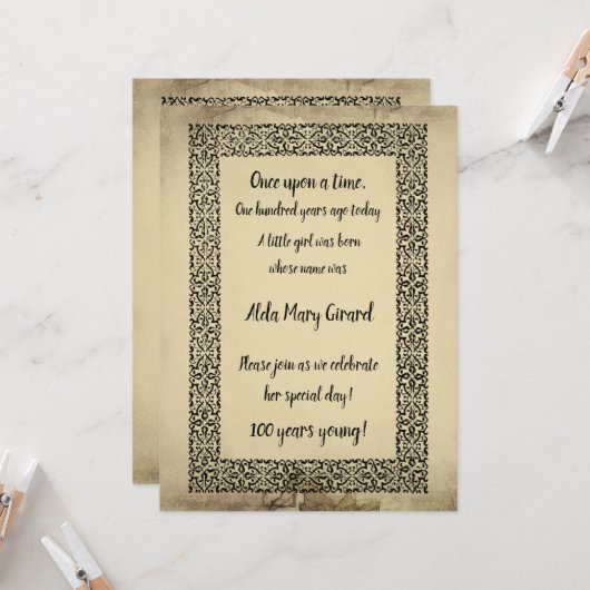V2 Antiek Storybook 100e verjaardag Kaart (Voorkant / Achterkant in situ)