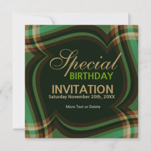 v2. Groene Gouden Tartan Vierkant Uitnodiging