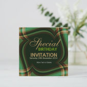 v2. Invitation de carré de tartan d'or vert (Debout devant)