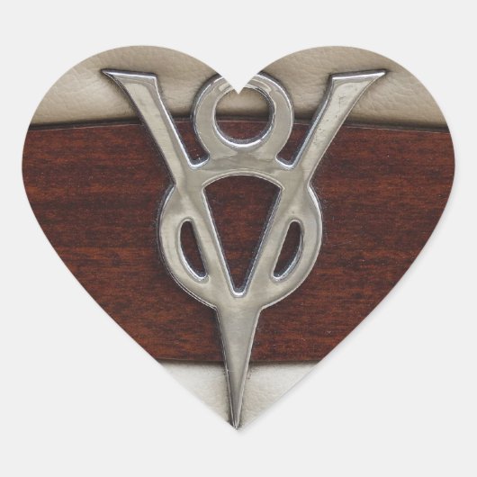 V8 Chrome Embleem leder en hout Hart Sticker (Voorkant)