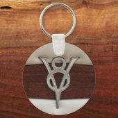 V8 Chrome Embleem leder en hout Sleutelhanger (Voorkant)