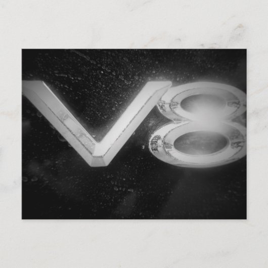 V8 Shining Chrome Glow  Auto Black White Briefkaart (Voorkant)