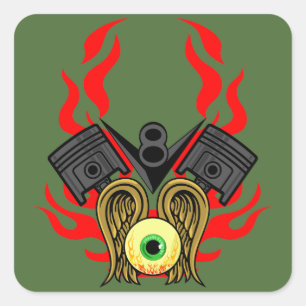 V8 Zuigerkoppen die oog vliegen Vierkante Sticker