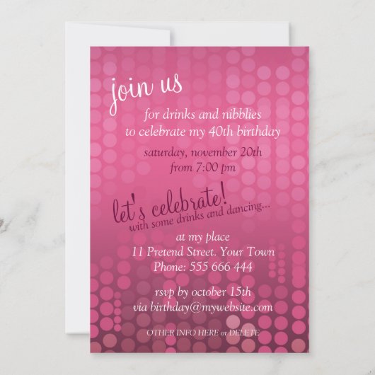 v.2 Invitation à l'anniversaire de Pink Bokeh Spar (Dos)