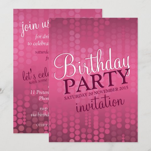 v.2 Invitation à l'anniversaire de Pink Bokeh Spar (Devant / Derrière)