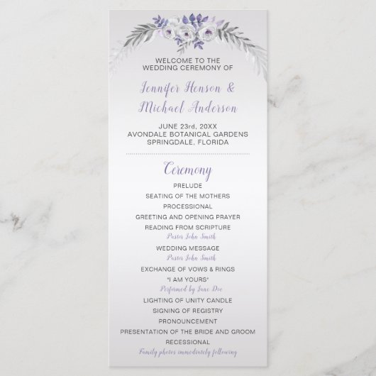 V#2 Programme de mariage floral gris mauve en arge (Devant)