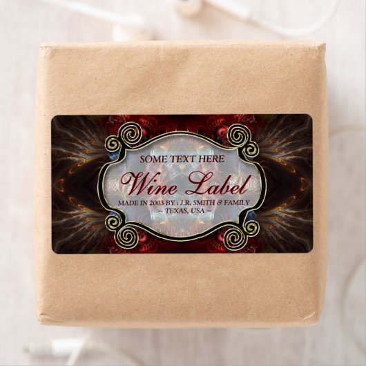 v.4 Middeleeuwse Fractals Goud Zwart & Rode Wijn E Etiket (Insitu)