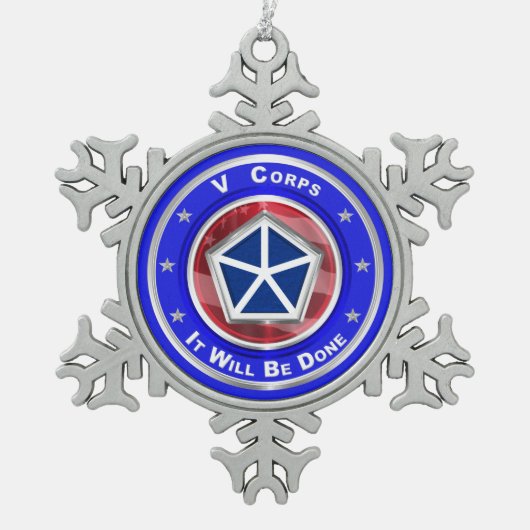 V Corps-kerstkeepomwille Tin Sneeuwvlok Ornament (Voorkant)