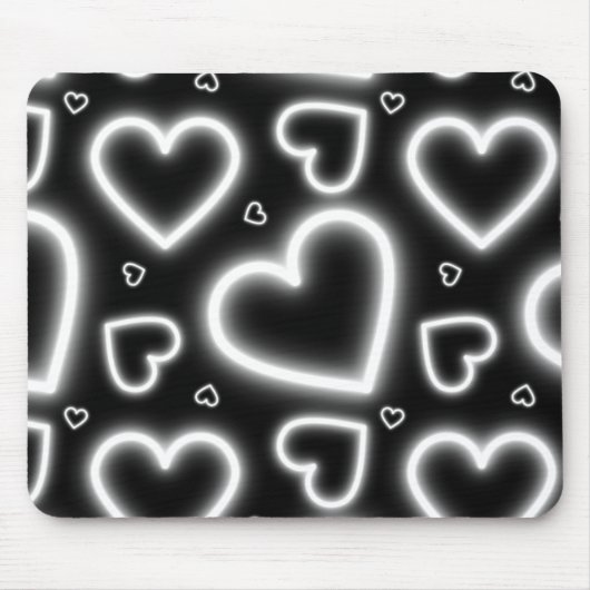 V-Day White Neon Hearts Muismat (Voorkant)