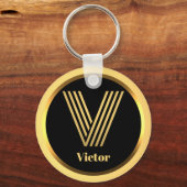 V Gold Monogrammed Letter Personal Sleutelhanger (Voorkant)