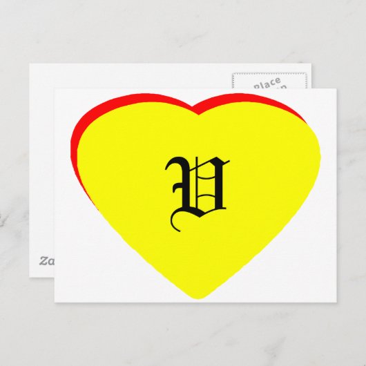 "V" Hart Geel Rood Bruiloftsuitnodiging Het MUSEUM Uitnodiging Briefkaart (Voorkant / Achterkant)