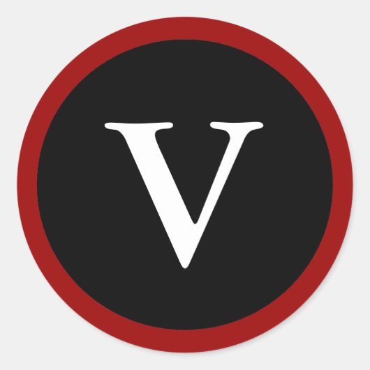 V: Initiaal V Letter V Red, White en Black Sticker (Voorkant)