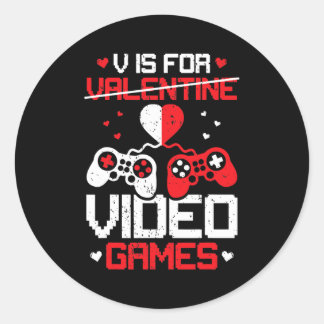 V Is For Video Games Boy Men Funny Valentines Day Ronde Sticker