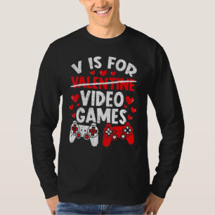 V is voor Valentijnsdag gamerboys voor videospelle T-shirt