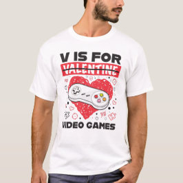 V is voor videogames Anti-Valentijnsdag T-shirt
