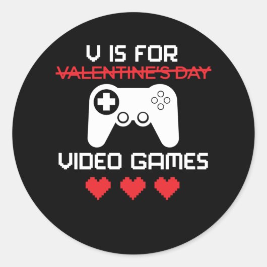V is voor videogames Funny Valentijnse gamer Manne Ronde Sticker (Voorkant)