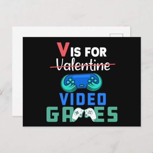 V is voor videogames Funny Valentines Gamer Briefkaart (Voorkant / Achterkant)