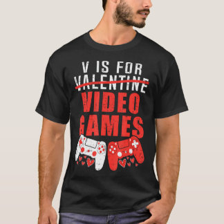 V is voor videogames Valentijnsdag harten jongens T-shirt