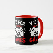 V is voor VideoSpelen met Valentijn uitgereden Mok (Voorkant rechts)